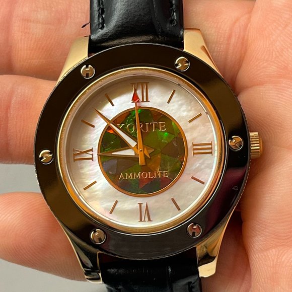 NWOT Korite Ammolite Ladies swiss movement watch mother of pearl leather band